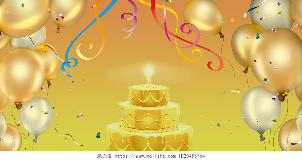 金色喜庆气球蛋糕生日会图片背景生日背景
